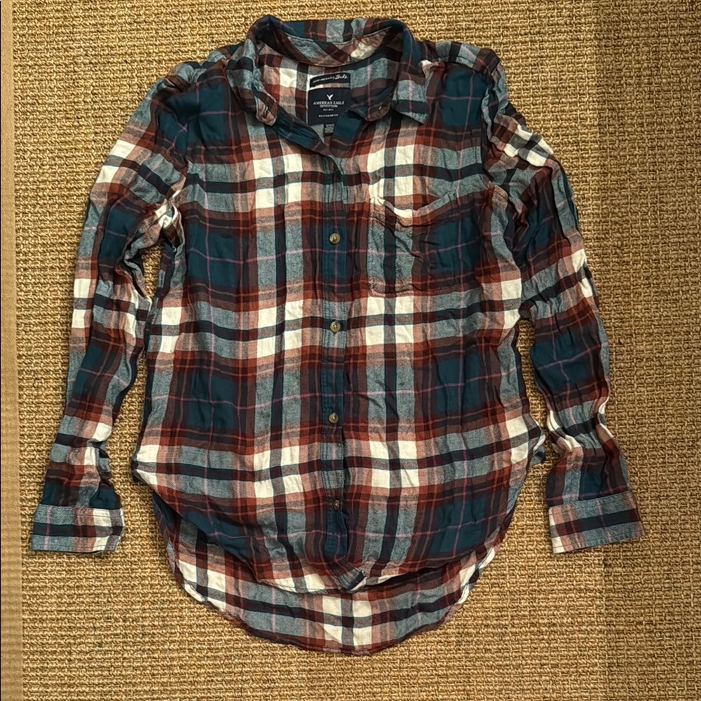 American Eagle Flannel - turquoise, burnt orange, evergreen, and cream - medium